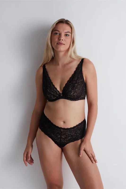 Comfortable Cotton Lingerie for Women Rosessence Underwired Triangle Plunge Bra Black