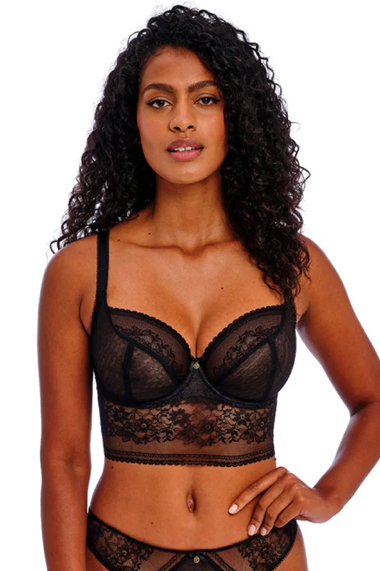 Women's Silk Lingerie Sets Sydnie Longline Bra Black