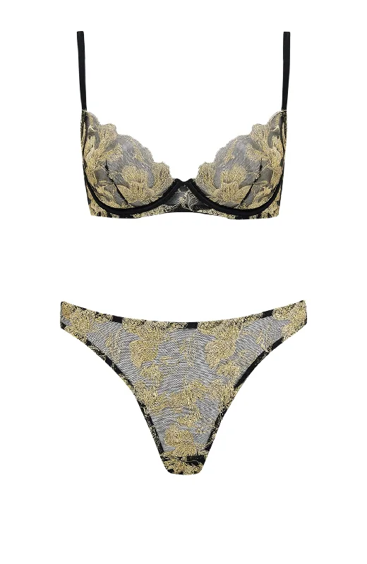 Women's Everyday Wear Lingerie Oriana Plunge Bra and Brazilian Knicker Set