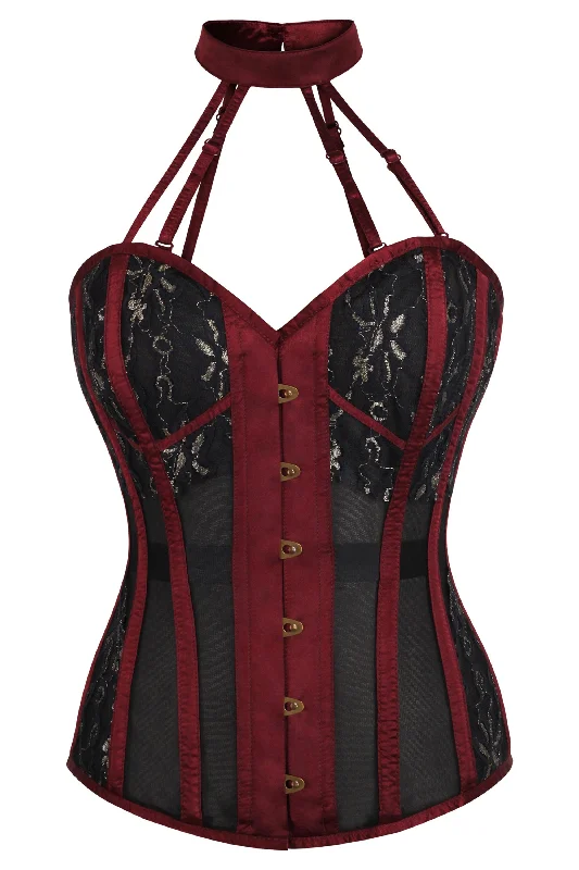 Burgundy Mesh Overbust Lingerie Corset