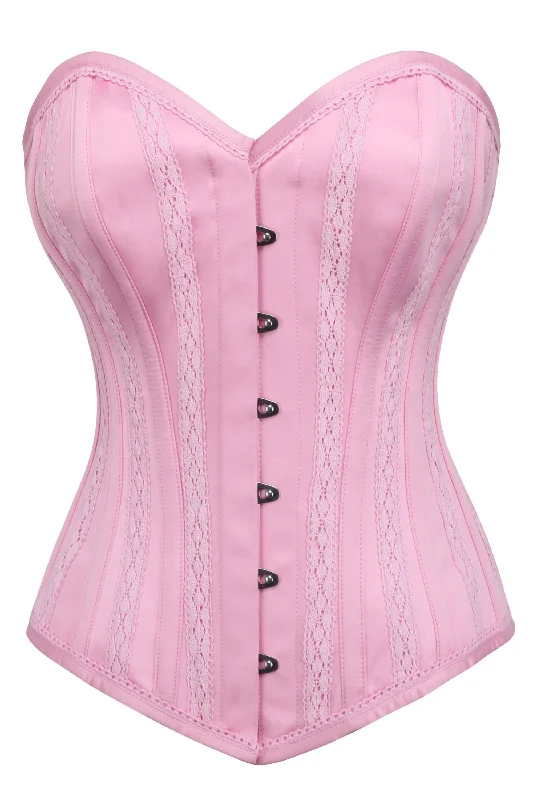zip front women bustiers and corsets designPink Satin Overbust Corset with Lace Trims zip front women bustiers and corsets designPink Satin Overbust Corset with Lace Trims