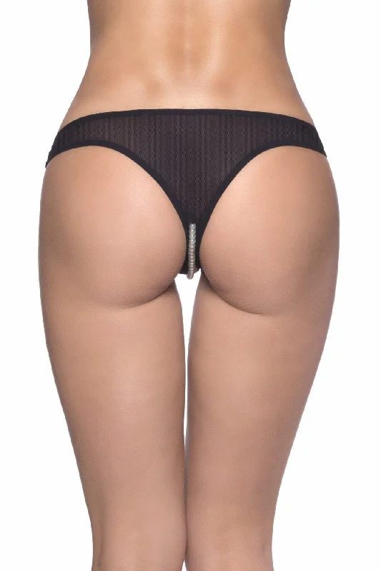 Crotchless Thong With Pearls And Venise Detail