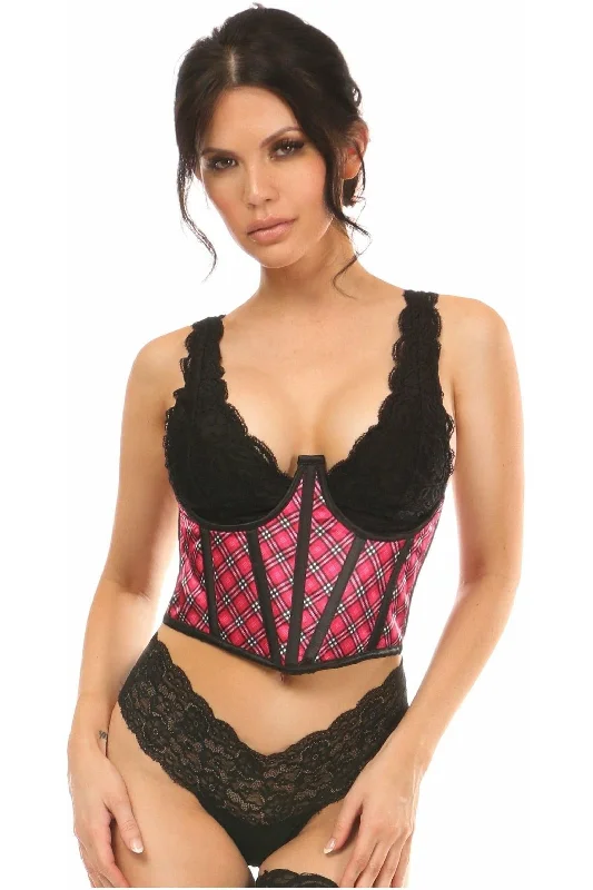 Lavish Pink Plaid Satin Open Cup Waist Cincher