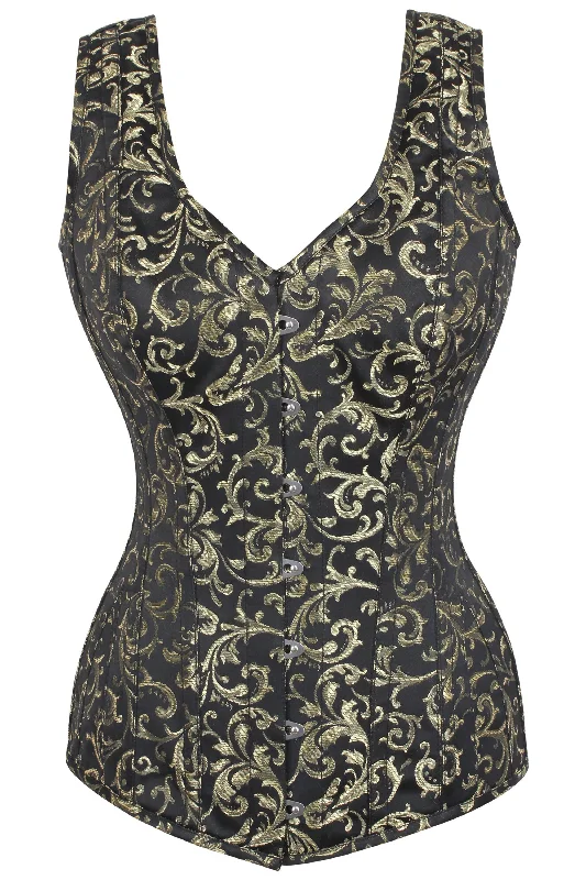 low - cut women bustiers and corsetsGold Brocade V Neck Waist Taming Overbust With Straps low - cut women bustiers and corsetsGold Brocade V Neck Waist Taming Overbust With Straps