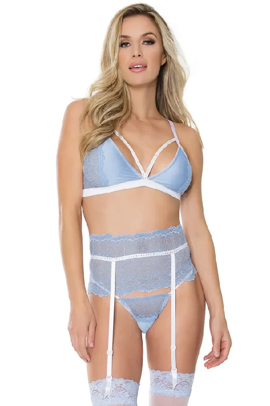 vintage style women lingerie for a classic charmBralette Garter G-String Lace Set