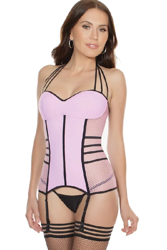 high cut women lingerie for a leg - lengthening effectFishnet and Microfiber Bustier