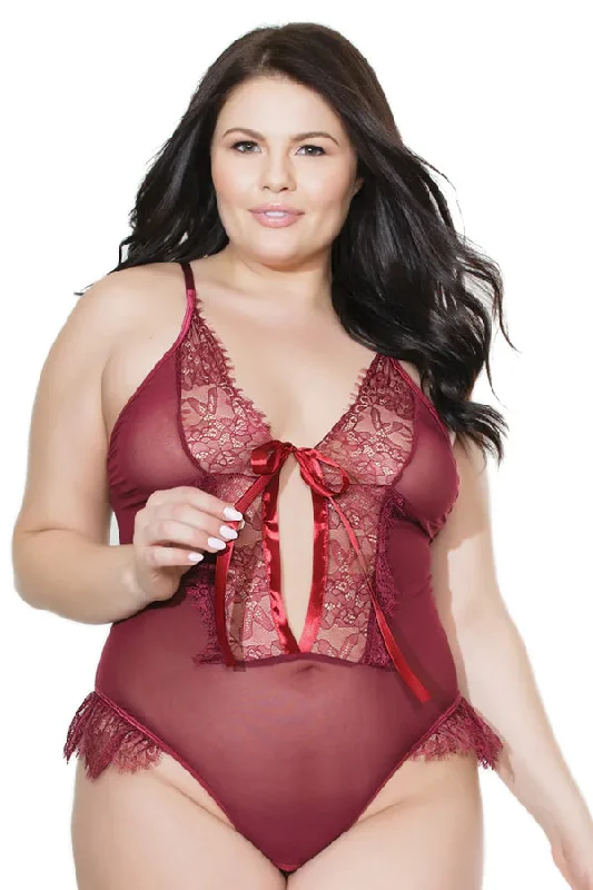 women lingerie for special occasions like birthdaysPlus Lace Crotchless Teddy