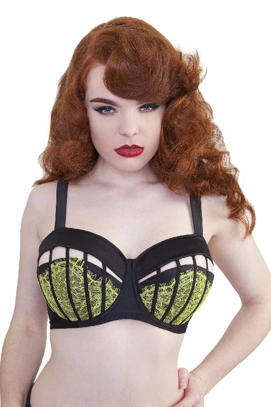 plus size convertible bras for flexibilityMariela Black/Chartreuse Bra DD+ Cups