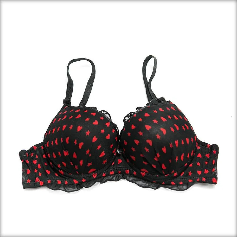 Red Heart Double Padded Black Bra