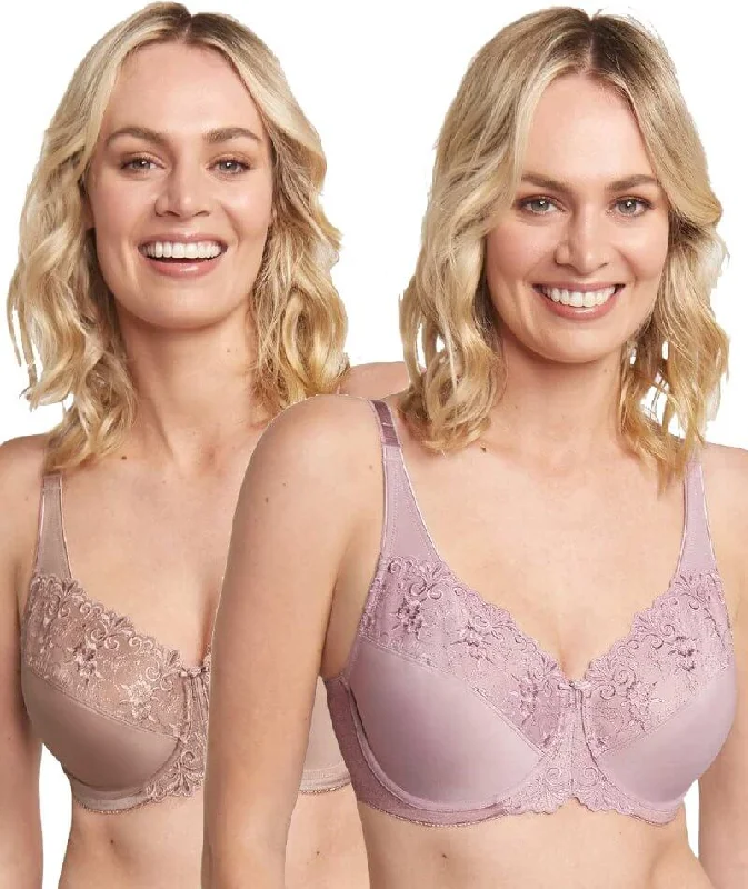 Triumph Embroidered Minimiser Bra 2 Pack - Lilac/Chocolate Mousse