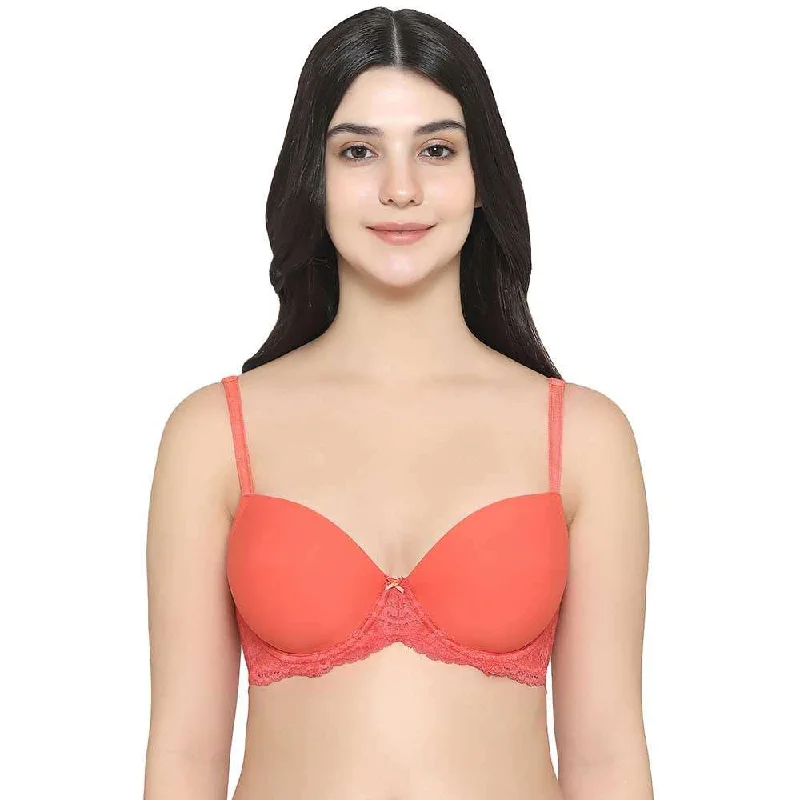 Bra with a balconette style for a flirty neckline Balcony & Beyond Padded Wired Half Cup Everyday Wear Smooth Finish Fashion Bra - Orange Bra with a balconette style for a flirty neckline Balcony & Beyond Padded Wired Half Cup Everyday Wear Smooth Finish Fashion Bra - Orange