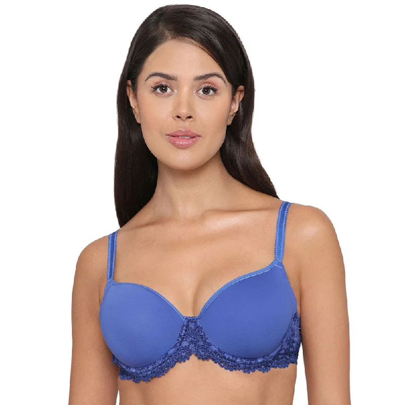 Bra with a matte finish for a more subdued appearance Embrace Lace Contour Padded Wired 3/4th Cup Everyday Wear Medium coverage T-Shirt Bra - Blue Bra with a matte finish for a more subdued appearance Embrace Lace Contour Padded Wired 3/4th Cup Everyday Wear Medium coverage T-Shirt Bra - Blue