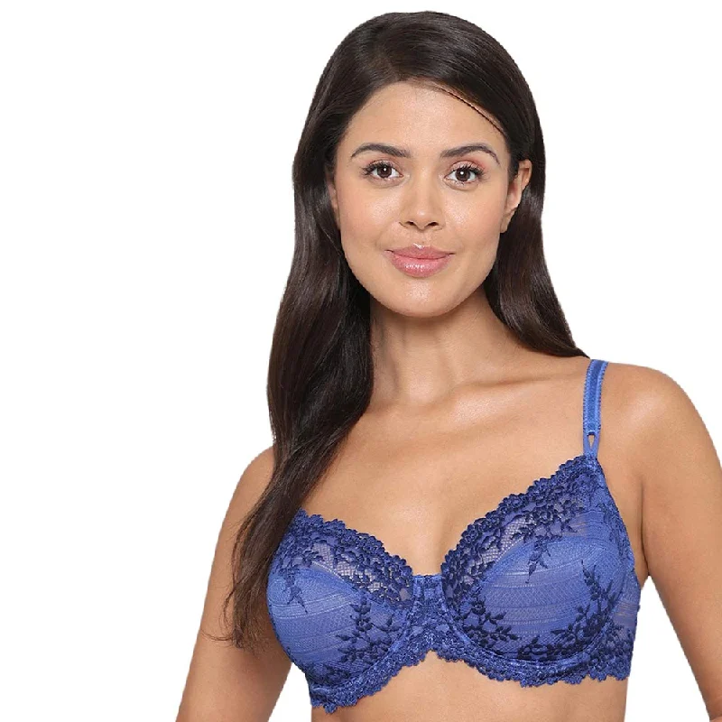 Bra with anti - bacterial properties for a hygienic fit Embrace Lace Non Padded Wired 3/4th Cup Bridal Wear Medium coverage Fashion Bra - Blue Bra with anti - bacterial properties for a hygienic fit Embrace Lace Non Padded Wired 3/4th Cup Bridal Wear Medium coverage Fashion Bra - Blue