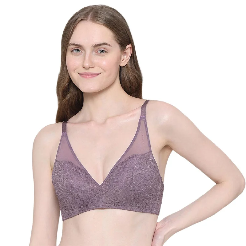 Bra with a hypoallergenic lining for sensitive skin Emma Lace Padded Non-wired 3/4th Cup Bridal Wear Medium coverage Lace Bra - Purple Bra with a hypoallergenic lining for sensitive skin Emma Lace Padded Non-wired 3/4th Cup Bridal Wear Medium coverage Lace Bra - Purple