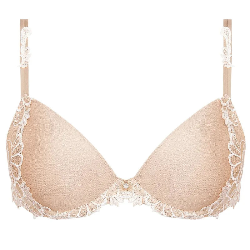 Lace bras for a feminine and elegant touch Lise Charmel 'Dressing Floral' Beige Smooth Cup Padded Plunge/T-Shirt Bra Lace bras for a feminine and elegant touch Lise Charmel 'Dressing Floral' Beige Smooth Cup Padded Plunge/T-Shirt Bra