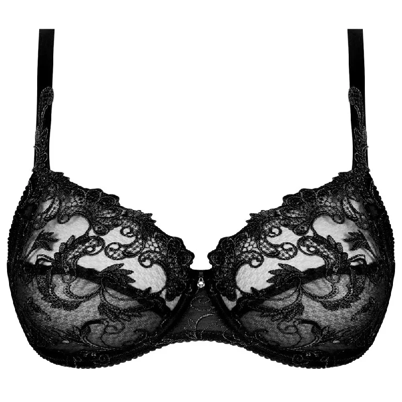 Bra with a polyester - lined cup for durability and moisture - wicking Lise Charmel 'Dressing Floral' Black 3-Part Full Cup Bra Bra with a polyester - lined cup for durability and moisture - wicking Lise Charmel 'Dressing Floral' Black 3-Part Full Cup Bra