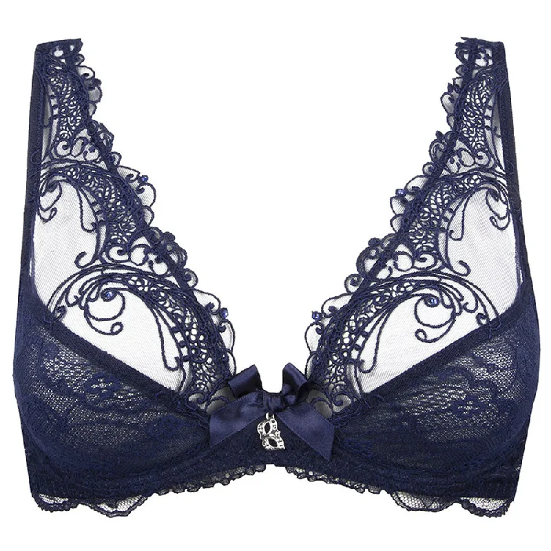 Polyester bras with moisture - wicking properties Lise Charmel 'Soir de Venise' Midnight Blue Glam Triangle Bra Polyester bras with moisture - wicking properties Lise Charmel 'Soir de Venise' Midnight Blue Glam Triangle Bra