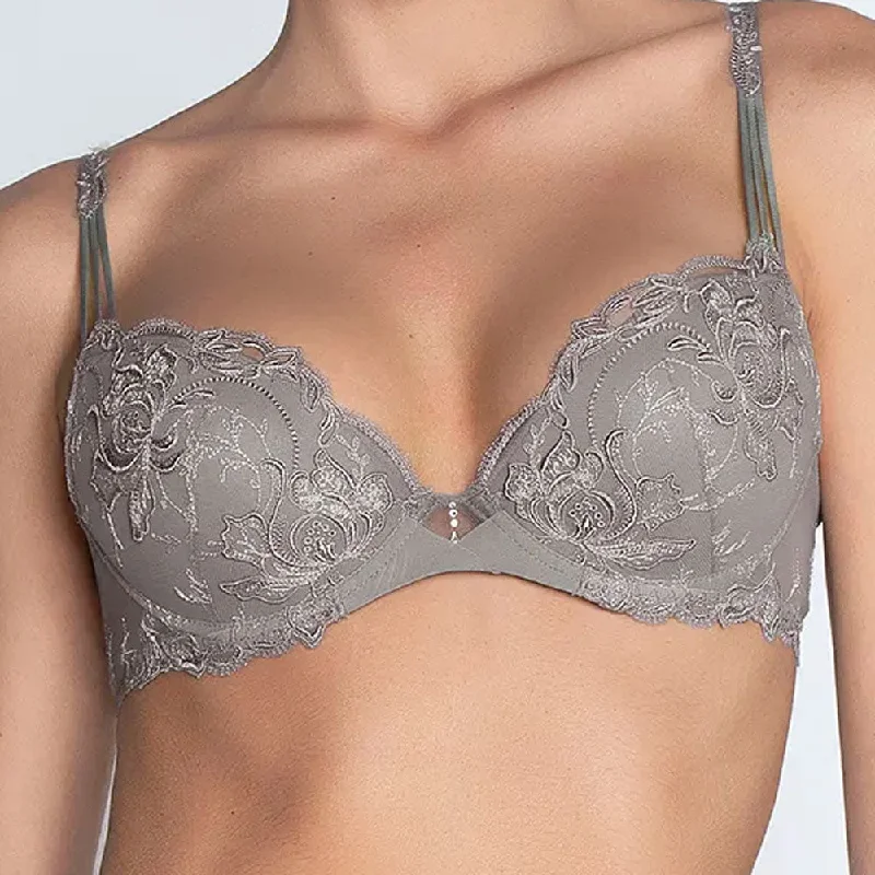 Back - closure bras with traditional hook - and - eye fastenings​ Lise Charmel 'Source Beauté' Pearl Grey Padded Plunge Bra