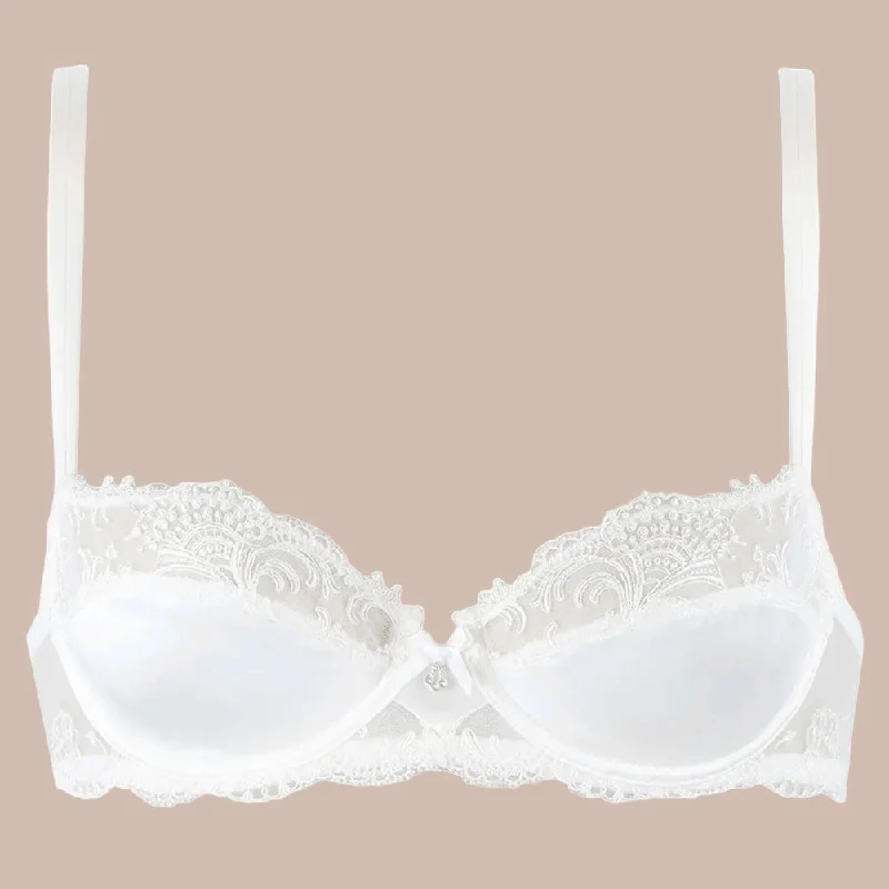 Bra with a polyester - lined cup for durability and moisture - wicking Lise Charmel 'Splendeur Soie' Ivory Silk Half Cup Bra Bra with a polyester - lined cup for durability and moisture - wicking Lise Charmel 'Splendeur Soie' Ivory Silk Half Cup Bra