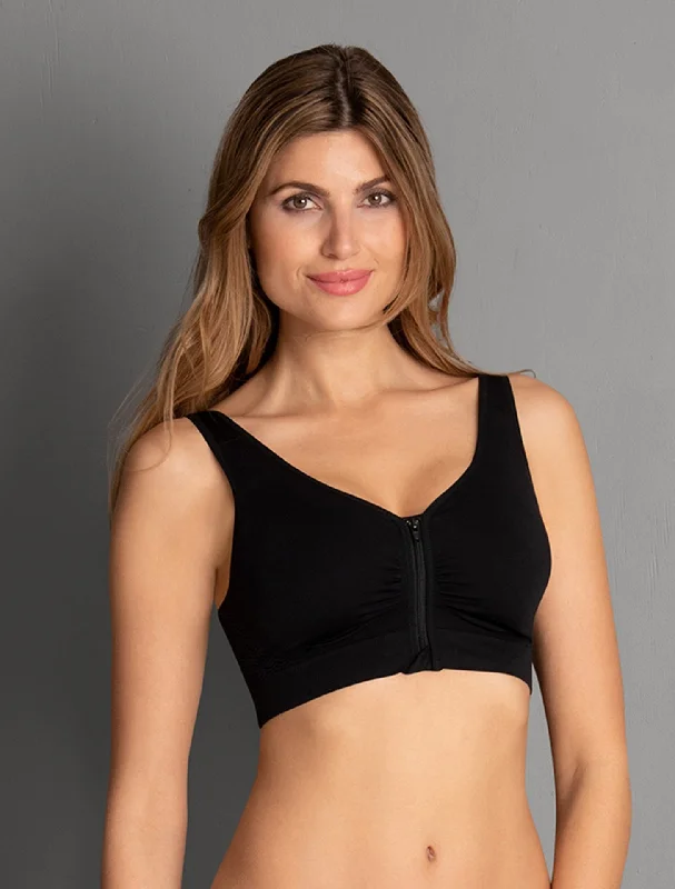 Bra with a mesh panel for added breathability Lynn Post Mastectomy Zip Front Wireless Bra Bra with a mesh panel for added breathability Lynn Post Mastectomy Zip Front Wireless Bra