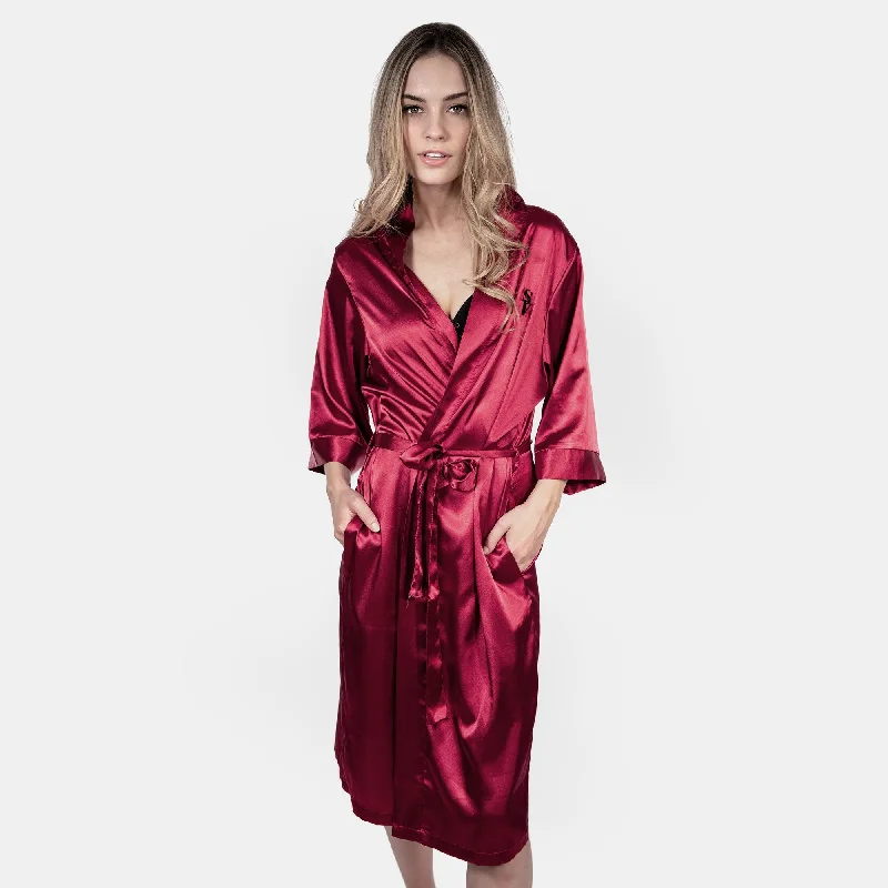 Bra with a moisture - wicking memory foam cup for sweaty conditions Satin Robe - Crimson Bra with a moisture - wicking memory foam cup for sweaty conditions Satin Robe - Crimson