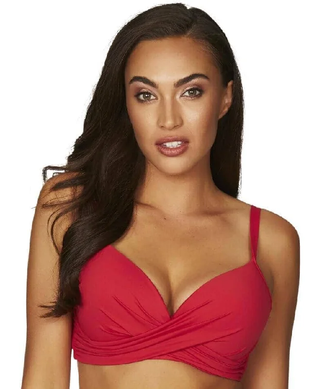 Back - closure bras with traditional hook - and - eye fastenings Sea Level Essentials Cross Front Moulded Underwire D-DD Cup Bikini Top - Red Back - closure bras with traditional hook - and - eye fastenings Sea Level Essentials Cross Front Moulded Underwire D-DD Cup Bikini Top - Red