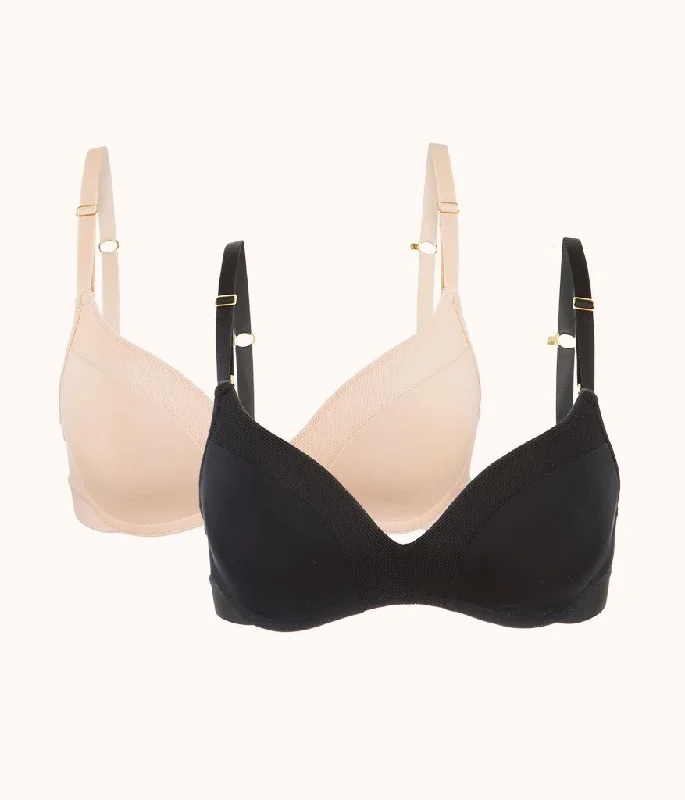Bra with a high - cut cup for more coverage and support​ The No-Wire Push-Up Bra Bundle: Jet Black/Toasted Almond