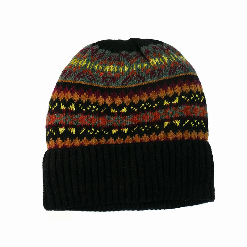 Black and yellow fleece lined Fairisle hat