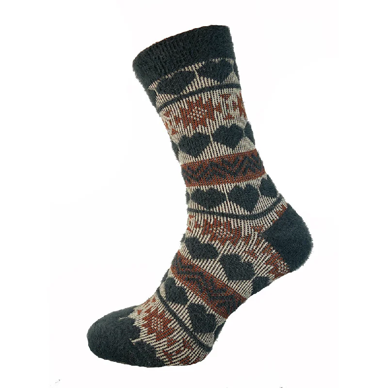 Women's adjustable - fit socks for a customized feelBlack, Red and Cream, heart patterned wool blend socks