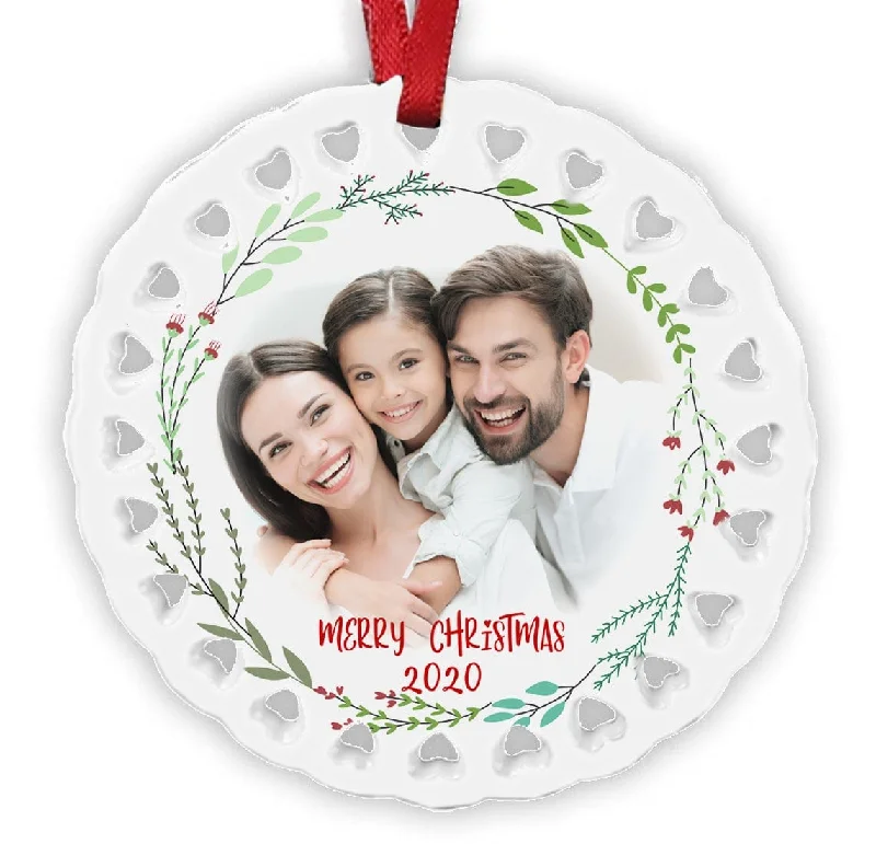 Ceramic Photo Christmas Ornament 2022 With Cute Holiday Border