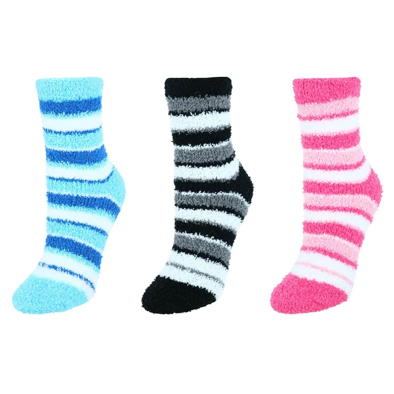 CTM® Women's Striped Warm Fuzzy Socks (3 Pair Pack)