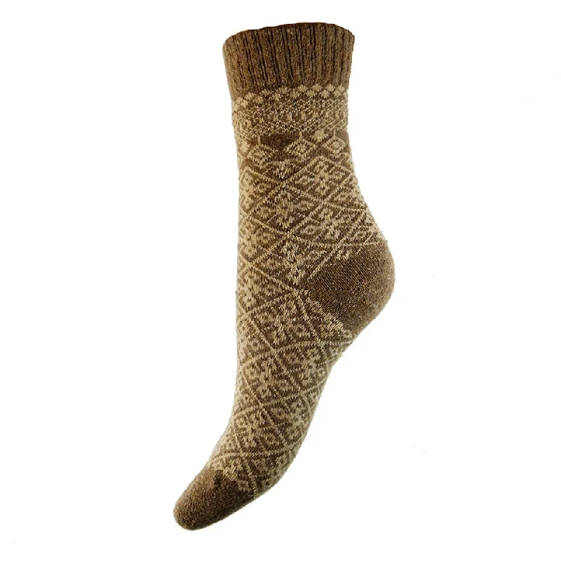 Women's ribbed knee - high socks for a classic lookLight brown soft wool blend socks with cream pattern Women's ribbed knee - high socks for a classic lookLight brown soft wool blend socks with cream pattern