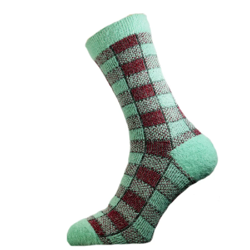 Women's ribbed knee - high socks for a classic lookGreen and red check wool blend socks Women's ribbed knee - high socks for a classic lookGreen and red check wool blend socks