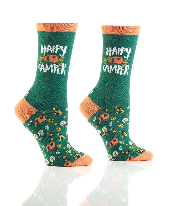 Women's thigh - high socks in a fishnet pattern"Happy Camper" Cotton Dress Crew Socks by YO Sox - Medium Women's thigh - high socks in a fishnet pattern"Happy Camper" Cotton Dress Crew Socks by YO Sox - Medium