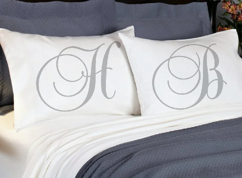 Monogram Initial Couples Pillowcases Boyfriend Girlfriend Couple Anniversary His Hers Husband Wife Pillow Cases Elegant Bedroom Decor Gift