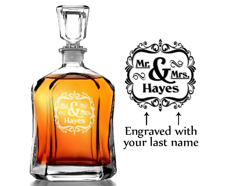 Mr. and Mrs. Newlywed Couples Personalized  Engraved Glass Decanter For Wife Husband Just Married  Bride Groom Liquor Decanter Wedding Gift