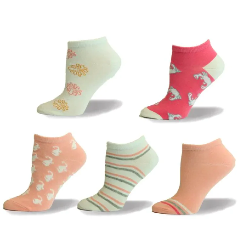 "Sea Creature" Cotton Ankle Socks 5PK by Point Zero-Medium