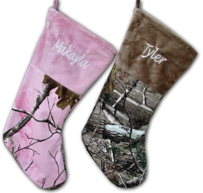 Realtree Camo Christmas Stockings Pink or Brown - Personalized Embroidered