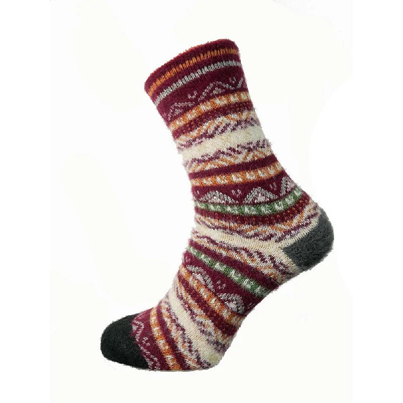 Burgundy and orange patterned Wool Blend socks