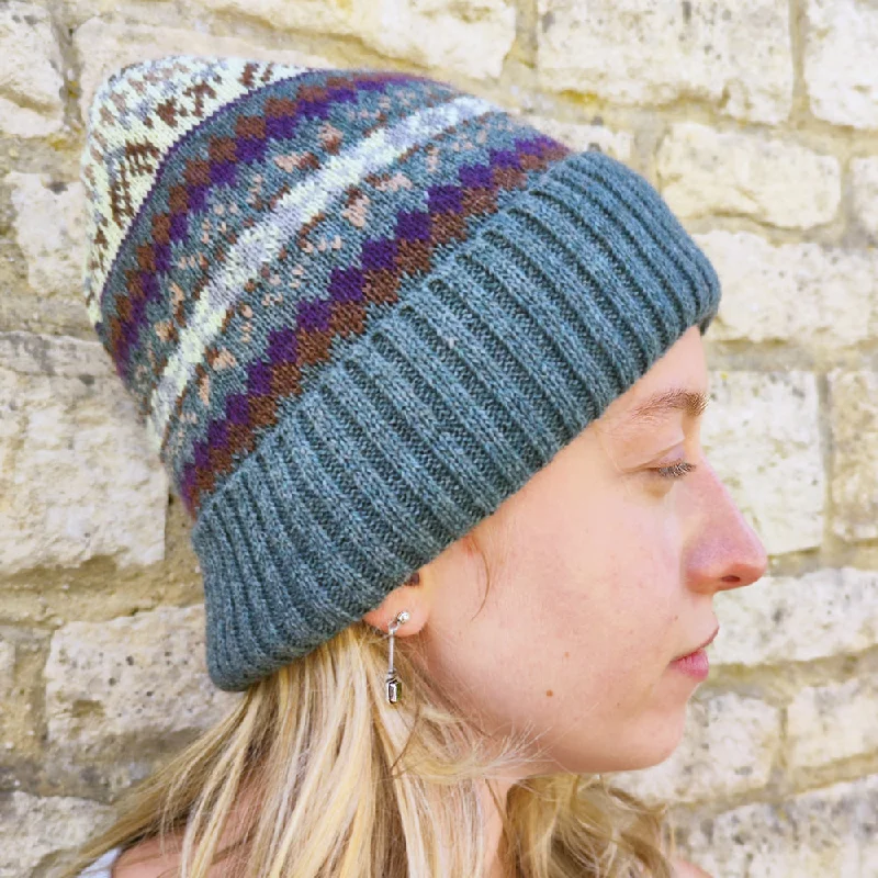 Sage green fleece lined Fairisle hat