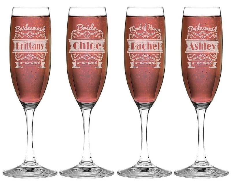 Single Wedding Personalized Champagne Glass Flutes Custom Engraved Bridesmaid Bride Maid of Honor Champagne Glasses Bride Groom Gift