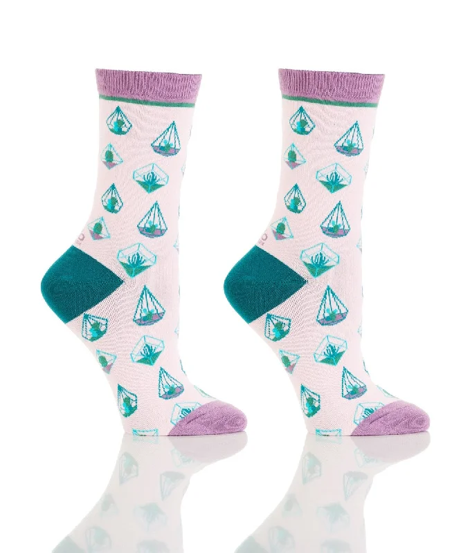 Women's cushioned sole socks for shock absorption"Terrariums" Cotton Dress Crew Socks by YO Sox - Medium Women's cushioned sole socks for shock absorption"Terrariums" Cotton Dress Crew Socks by YO Sox - Medium