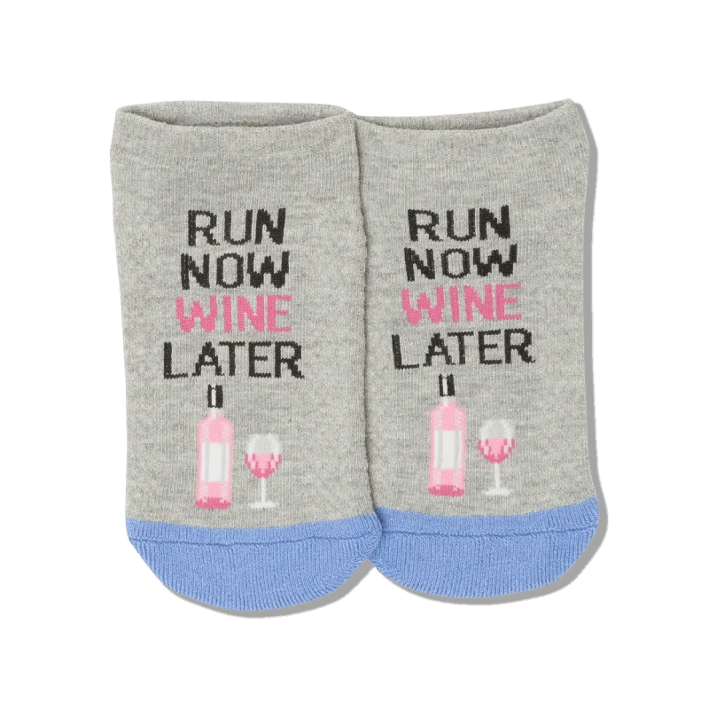 "Run Now Wine Later" Ankle Socks by Hot Sox - Medium