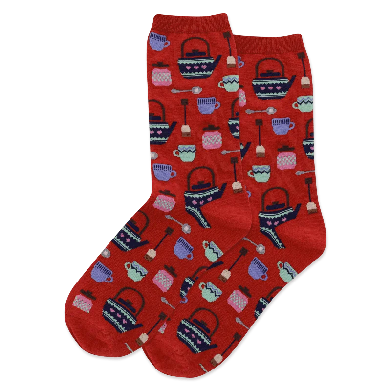 Women's over - the - calf socks with a stripe design"Tea Pots" Cotton Dress Crew Socks by Hot Sox Women's over - the - calf socks with a stripe design"Tea Pots" Cotton Dress Crew Socks by Hot Sox