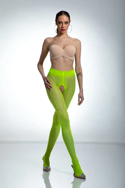 high - waisted women tights for tummy controlAmour Hip Gloss Crotchless Tights - Fluo Yellow high - waisted women tights for tummy controlAmour Hip Gloss Crotchless Tights - Fluo Yellow