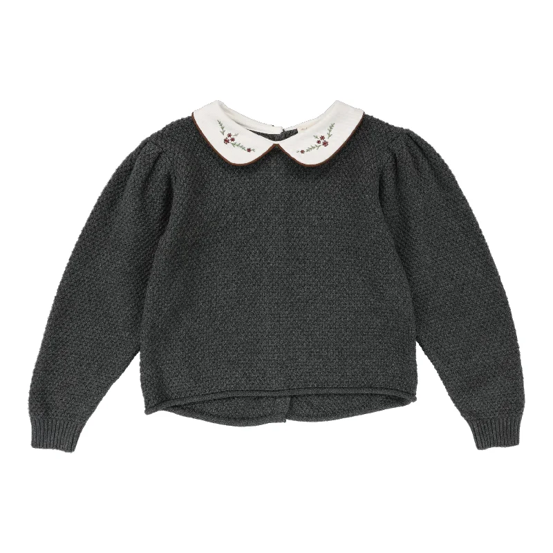 Analogie Peter Pan Knit Long Sleeve Sweater - Gray