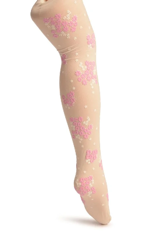 lace - trimmed women tights for a feminine feelCream With Rubberized Pink & White Daisies - Girls Tights lace - trimmed women tights for a feminine feelCream With Rubberized Pink & White Daisies - Girls Tights