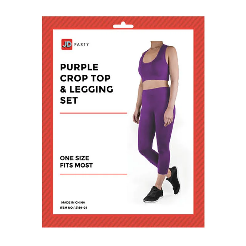women tights with a self - adjusting fabric for a perfect fitCrop Top & Legging Set - Purple women tights with a self - adjusting fabric for a perfect fitCrop Top & Legging Set - Purple