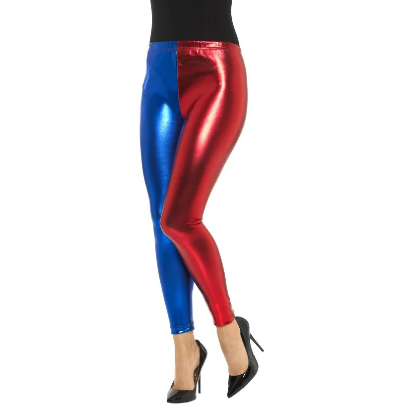women tights for a ski vacation on the slopesJester Cosplay Metallic Blue & Red Leggings women tights for a ski vacation on the slopesJester Cosplay Metallic Blue & Red Leggings