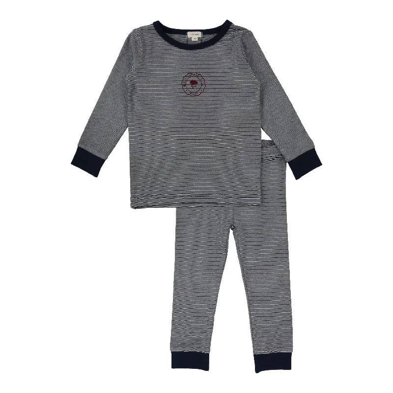 Lil Legs Striped Long Sleeve Lounge Set Pajamas - Navy